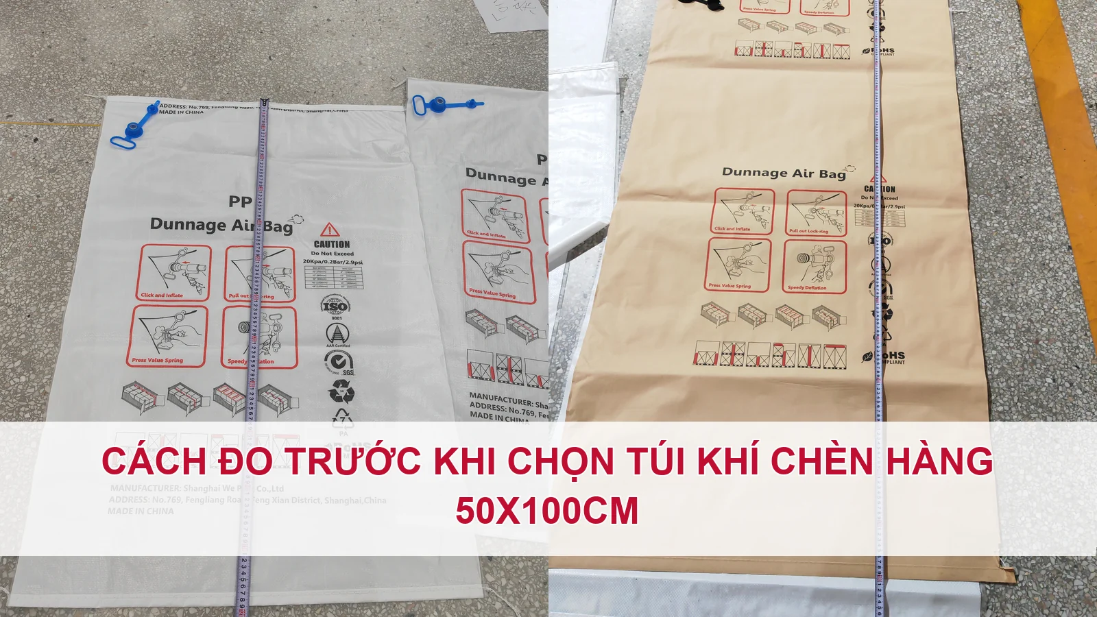 Cách đo trước khi chọn túi khí chèn hàng 50x100cm