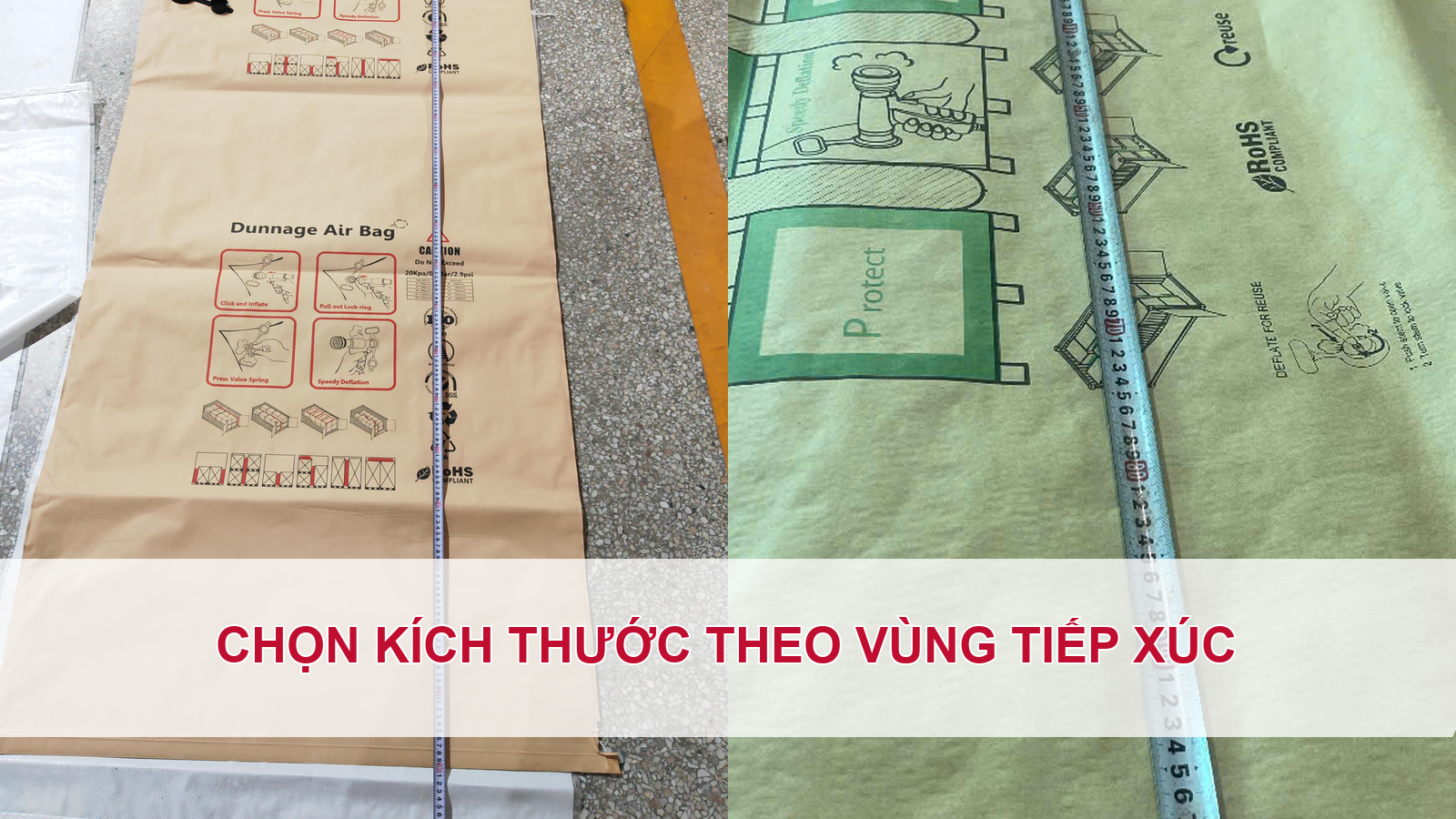 Chọn kích thước túi khí chèn hàng giấy Kraft theo vùng tiếp xúc