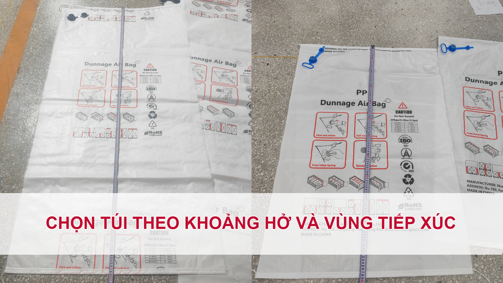 Chọn túi khí chèn hàng PP theo khoảng hở và vùng tiếp xúc